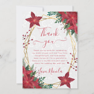 Elegante rote Poinsettien-Winter-Brautparty Dankeskarte