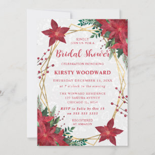 Elegante rote Poinsettien-Winter-Brautparty Einladung