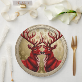 Elegante Rote Rentiere Moose Goldener Schnee frohe Pappteller