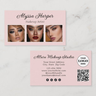 Elegante Röte Rosa Schwarz Schrift 3 Foto Make-up Visitenkarte