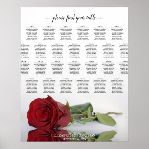 Elegante rote Rose 26 Tisch Hochzeit Sitzordnung Poster