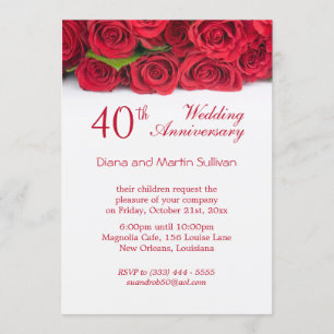 Elegante rote Rose 40. Hochzeitstag Einladung