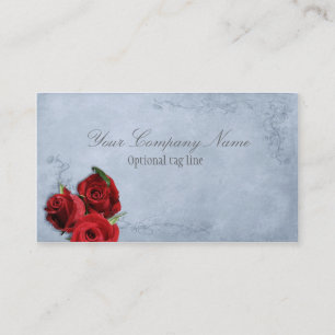 Elegante Rote Rose auf der Vintagen blauen Antik Visitenkarte