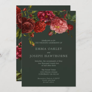 Elegante rote Rose auf Vintager Hochzeit Einladung