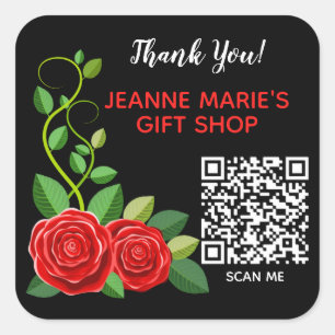 Elegante Rote Rose Blume Danke QR Code Quadratischer Aufkleber