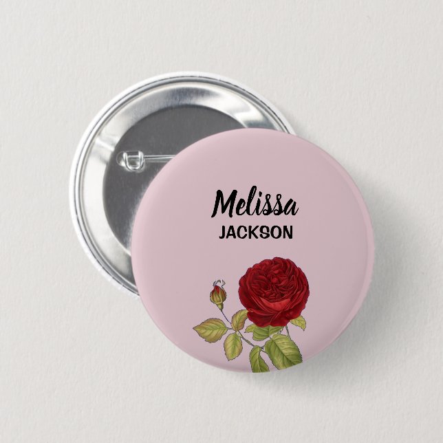 Elegante rote Rose Blume rosa Button (Vorne & Hinten)