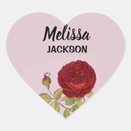 Elegante rote Rose Blume rosa Herz-Aufkleber