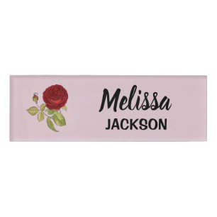Elegante rote Rose Blume rosa Namenschild
