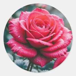 Elegante Rote Rose Blume Runder Aufkleber