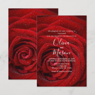 Elegante Rote Rose Blumenhochzeit Einladung