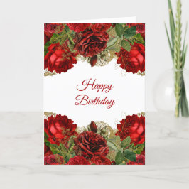 Elegante Rote Rose Blumenrahmen Geburtstag Karte