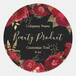 Elegante Rote Rose Blumenthema Schönheit Kosmetisc Runder Aufkleber