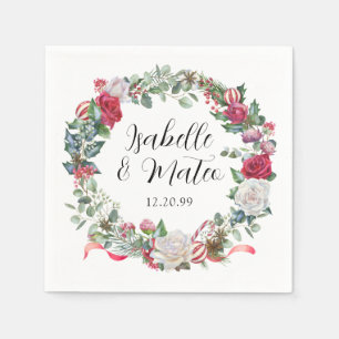 Elegante Rote Rose Blumenweihnachtszeit Serviette