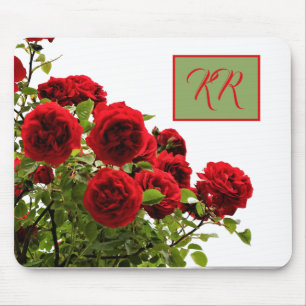 Elegante Rote Rose Bouquet Floral Monogram Mousepad