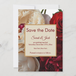 Elegante Rote Rose & Cream Peony Save The Date