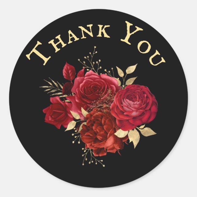 Elegante Rote Rose Floral Gold Bouquet Vielen Dank Runder Aufkleber (Vorderseite)