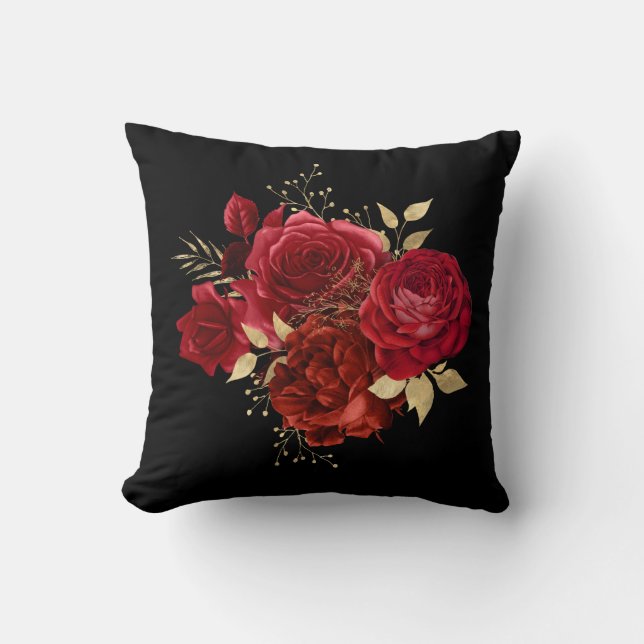 Elegante Rote Rose Floral Kissen (Vorderseite)