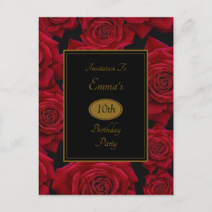 Elegante Rote Rose Geburtstagsparty Einladung