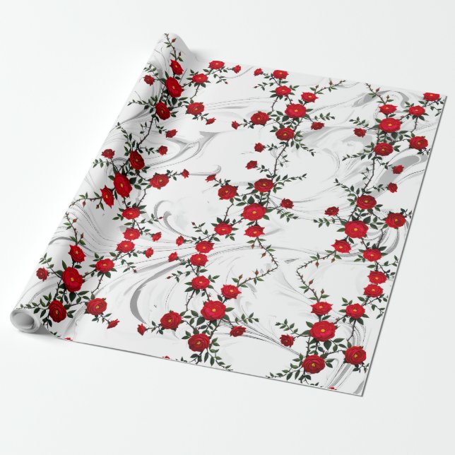 Elegante Rote Rose Geschenkpapier (Ungerollt)