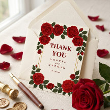 Elegante Rote Rose & Gold Rahmen Hochzeit Danke sc