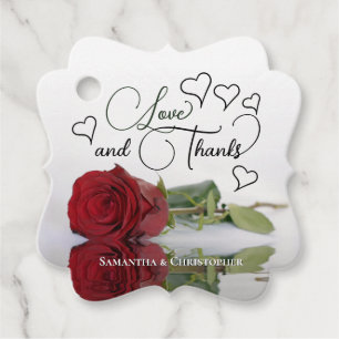 Elegante Rote Rose & Herz Liebe & Dank Hochzeit Geschenkanhänger