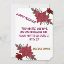 Elegante Rote Rose Hochzeit Einladung | Zwei Herze