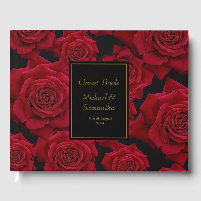 Elegante Rote Rose - Hochzeit Gästebuch (Vorderseite)