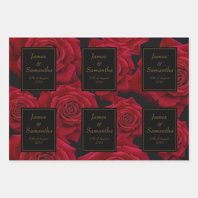Elegante Rote Rose - Hochzeit Geschenkpapier Set (Vorderseite)