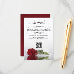 Elegante Rote Rose Hochzeitdetails QR-Code Begleitkarte
