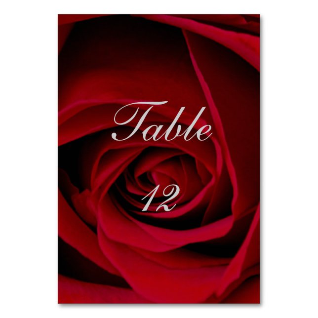 Elegante Rote Rose Hochzeitskarten Tischnummer (Vorderseite)
