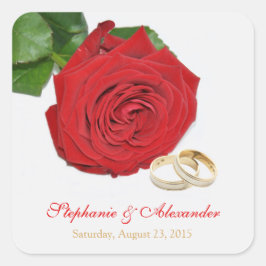 Elegante Rote Rose Hochzeitsticker Quadratischer Aufkleber