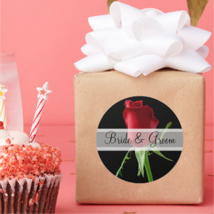 Elegante Rote Rose Hochzeitsticker Runder Aufkleber