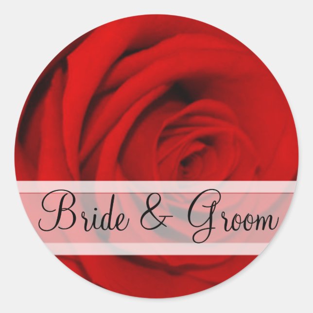 Elegante Rote Rose Hochzeitsticker Runder Aufkleber (Vorderseite)