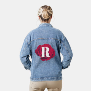 Elegante Rote Rose Initial Modern Monogram Jeansjacke