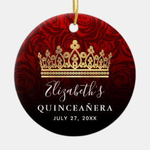 Elegante Rote Rose Keramik Ornament