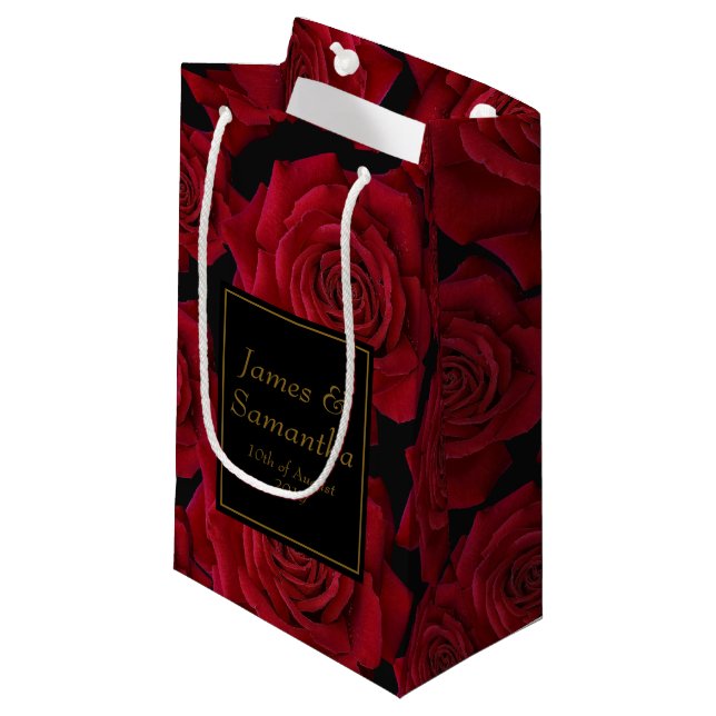 Elegante Rote Rose - Kleine Geschenktüte (Vorderseite Schrägansicht)