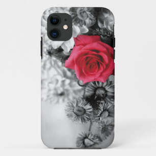 Elegante Rote Rose mit schwarzem u. weißem iPhone 11 Hülle