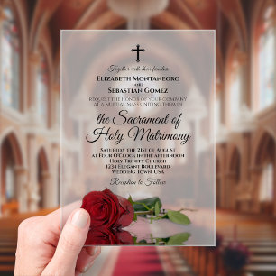 Elegante Rote Rose Moderne katholische Hochzeit Acryleinladungen