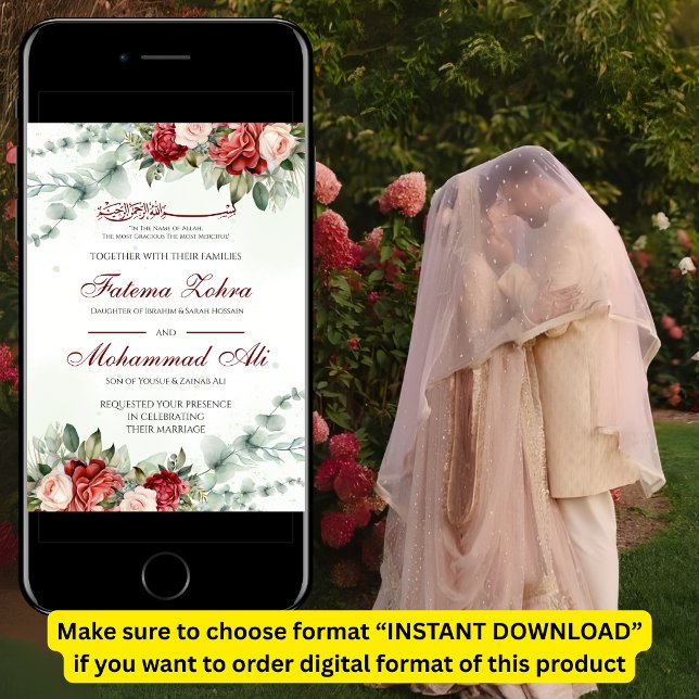 Elegante Rote Rose Muslim Wedding Nikah Einladung (Von Creator hochgeladen)