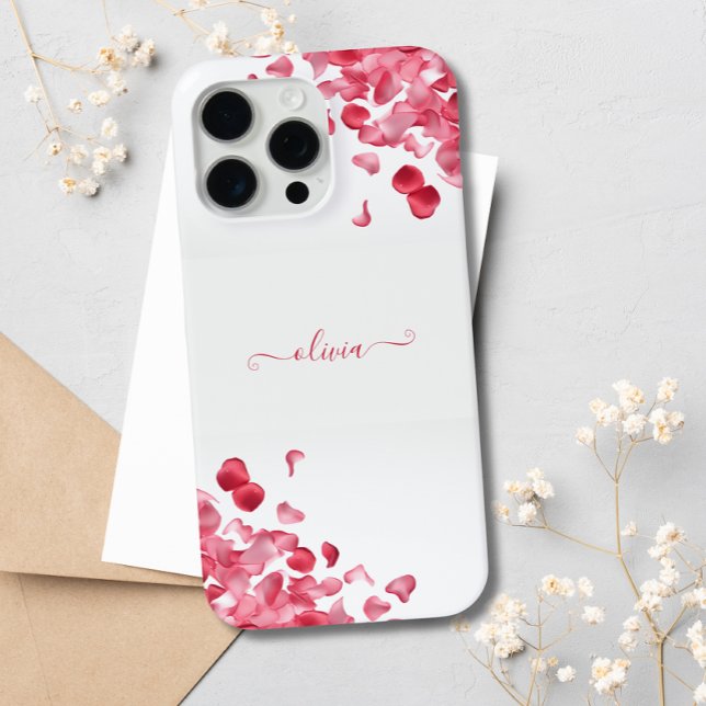 Elegante Rote Rose Petals Floral Individuelle Name Case-Mate iPhone Hülle (Von Creator hochgeladen)
