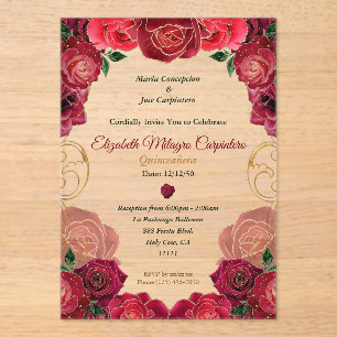 Elegante Rote Rose Quinceañera Modernes Flora 15 A Acryleinladungen