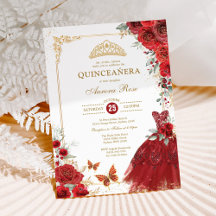 Elegante Rote Rose Quinceñera Prinzessin
