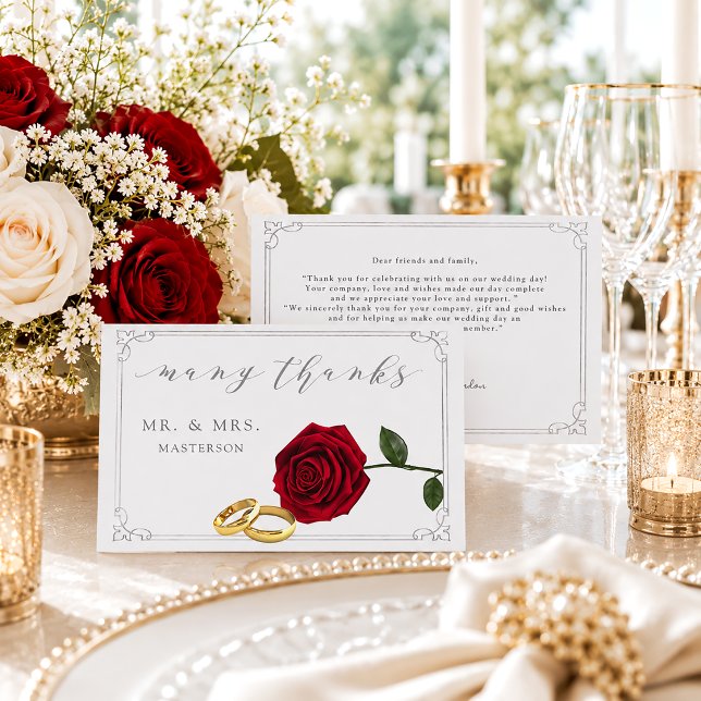 Elegante Rote Rose Rings Wedding Vielen Dank Dankeskarte (Von Creator hochgeladen)