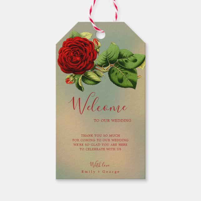 Elegante Rote Rose Romantische Sommerblumenhochzei Geschenkanhänger (Vorderseite)