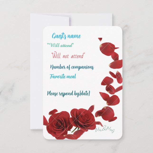 Elegante Rote Rose RSVP Card - Romantische Hochzei Karte (Vorderseite)