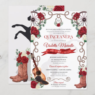 Elegante Rote Rose Rustic Mariachi Charra Quincean Einladung