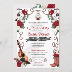 Elegante Rote Rose Rustic Mariachi Charro Quincean Einladung