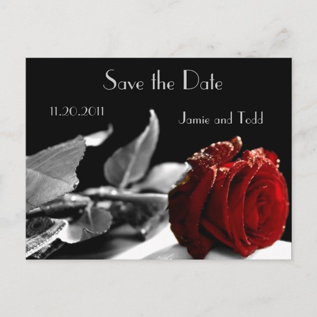 Elegante Rote Rose Save the Date Ankündigungspostkarte (Vorderseite)