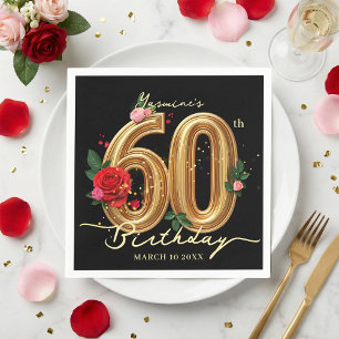 Elegante rote Rose, schwarz und gold, zum 60. Gebu Serviette