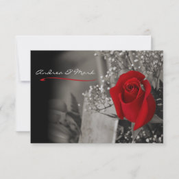 Elegante Rote Rose Schwarz-Weiß-Hochzeit Einladung
